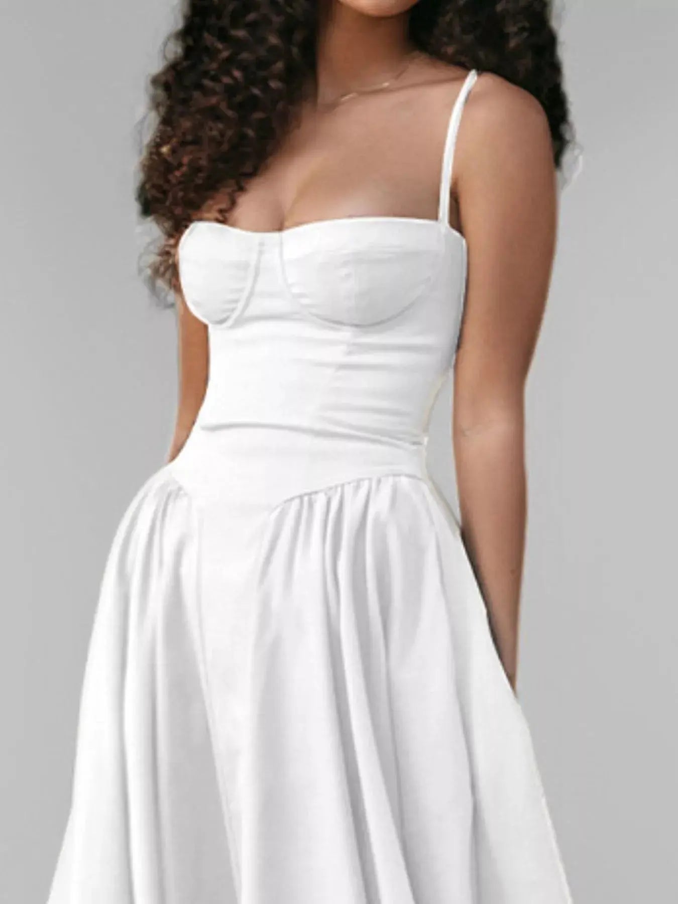 Sweetheart Neck Spaghetti Strap Midi Dress Polyester Blend Unlined Non Stretch Trendsi