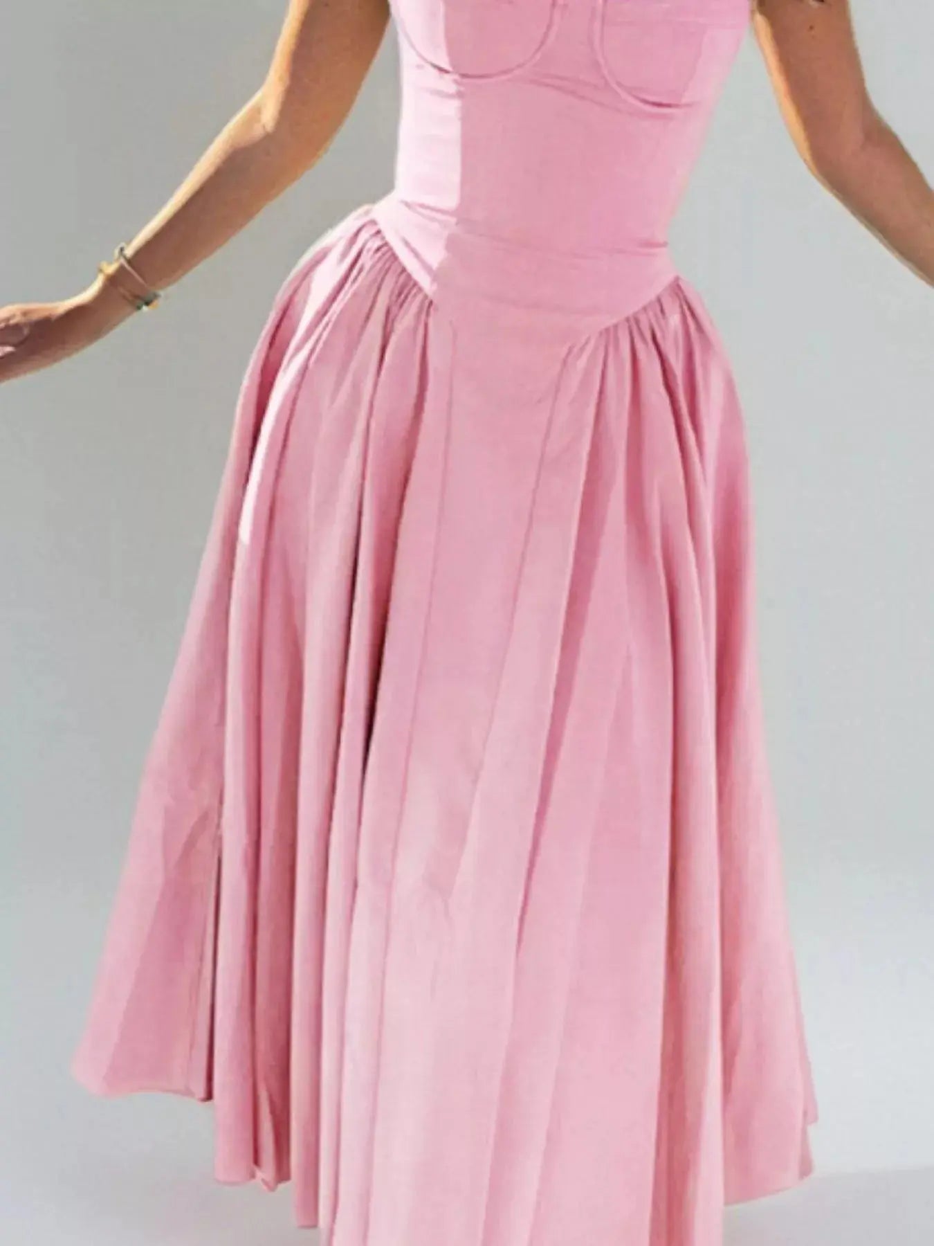 Sweetheart Neck Spaghetti Strap Midi Dress Polyester Blend Unlined Non Stretch Trendsi