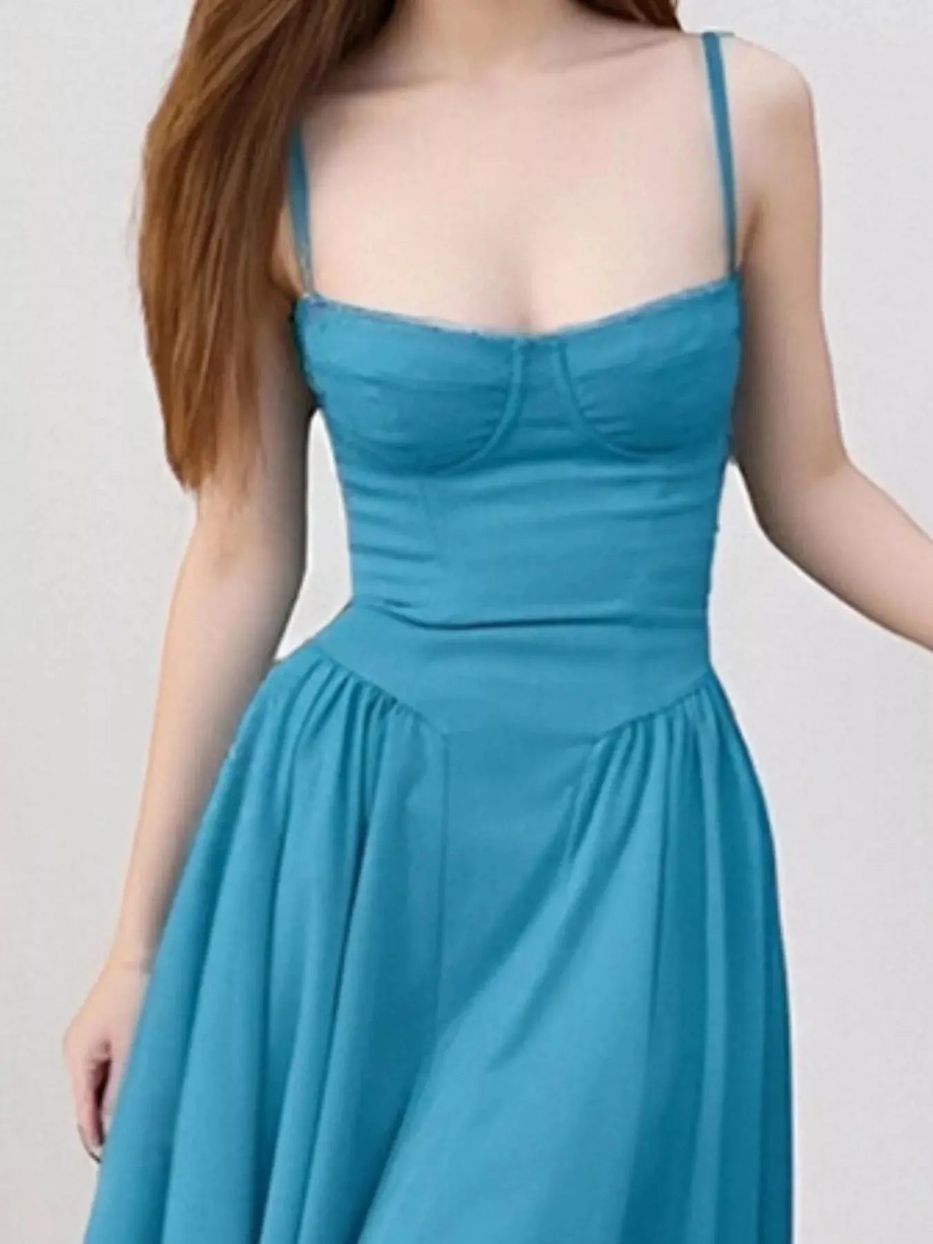 Sweetheart Neck Spaghetti Strap Midi Dress Polyester Blend Unlined Non Stretch Trendsi