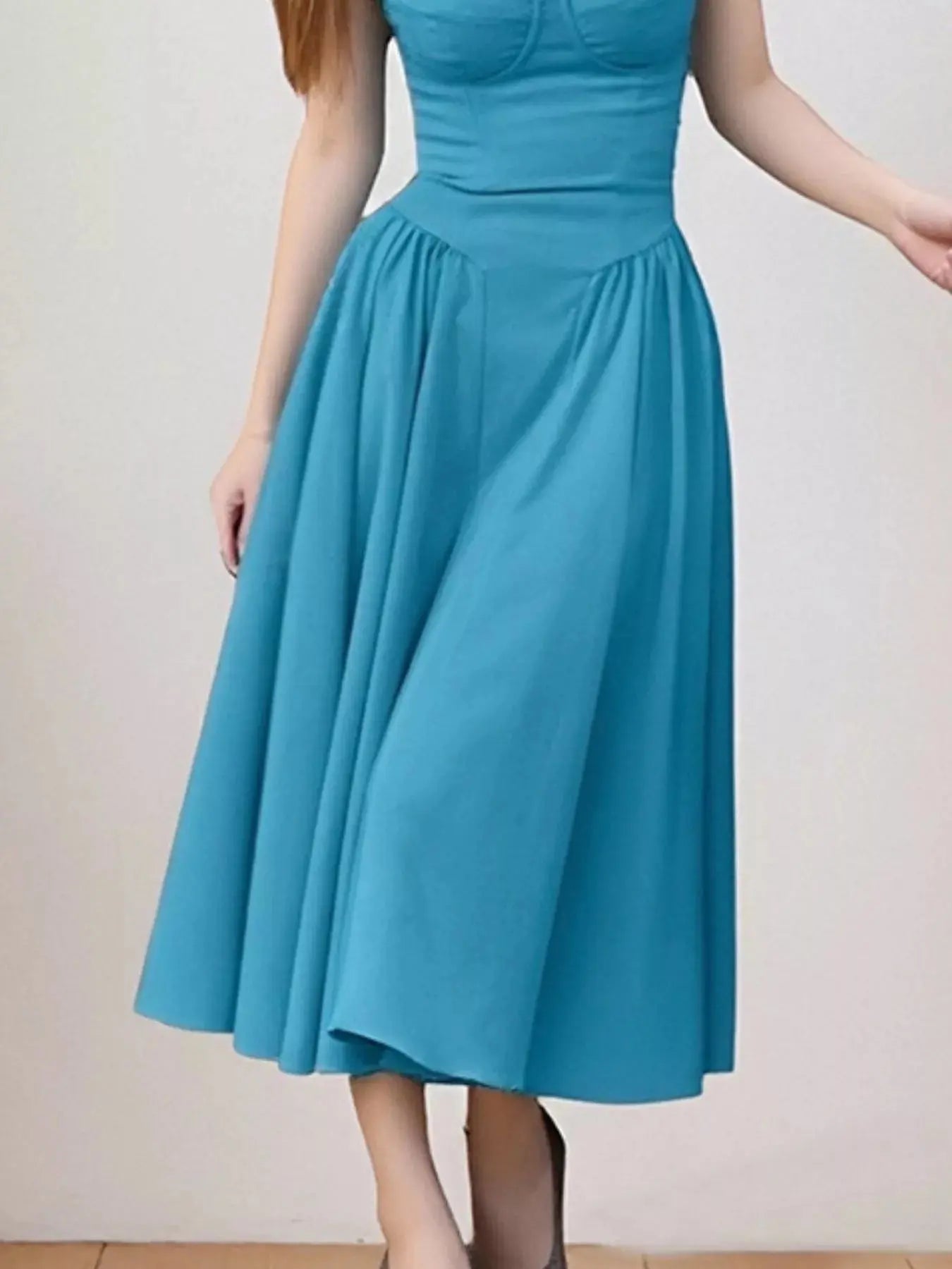 Sweetheart Neck Spaghetti Strap Midi Dress Polyester Blend Unlined Non Stretch Trendsi
