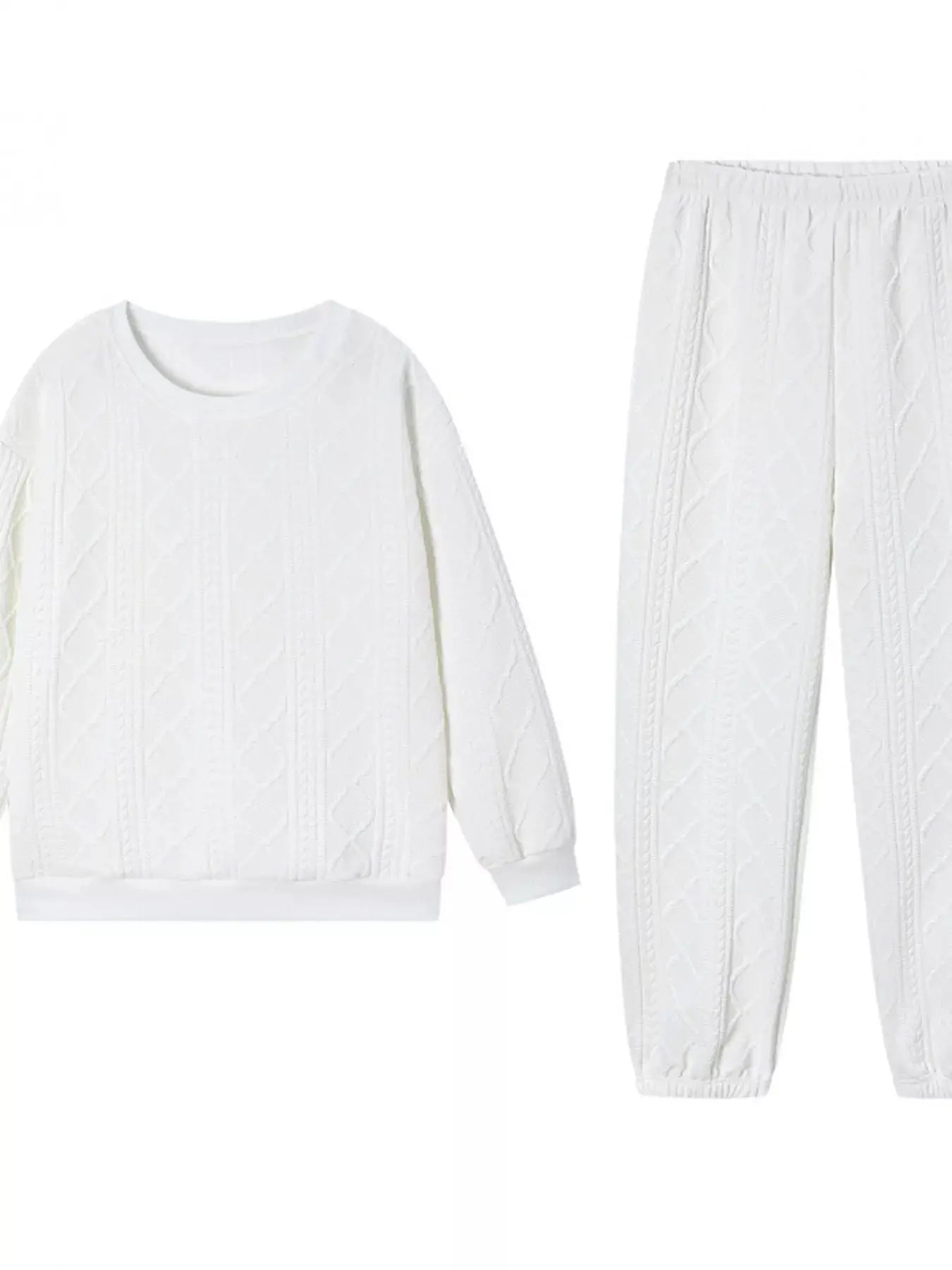 Texture Round Neck Top and Pants Set Trendsi