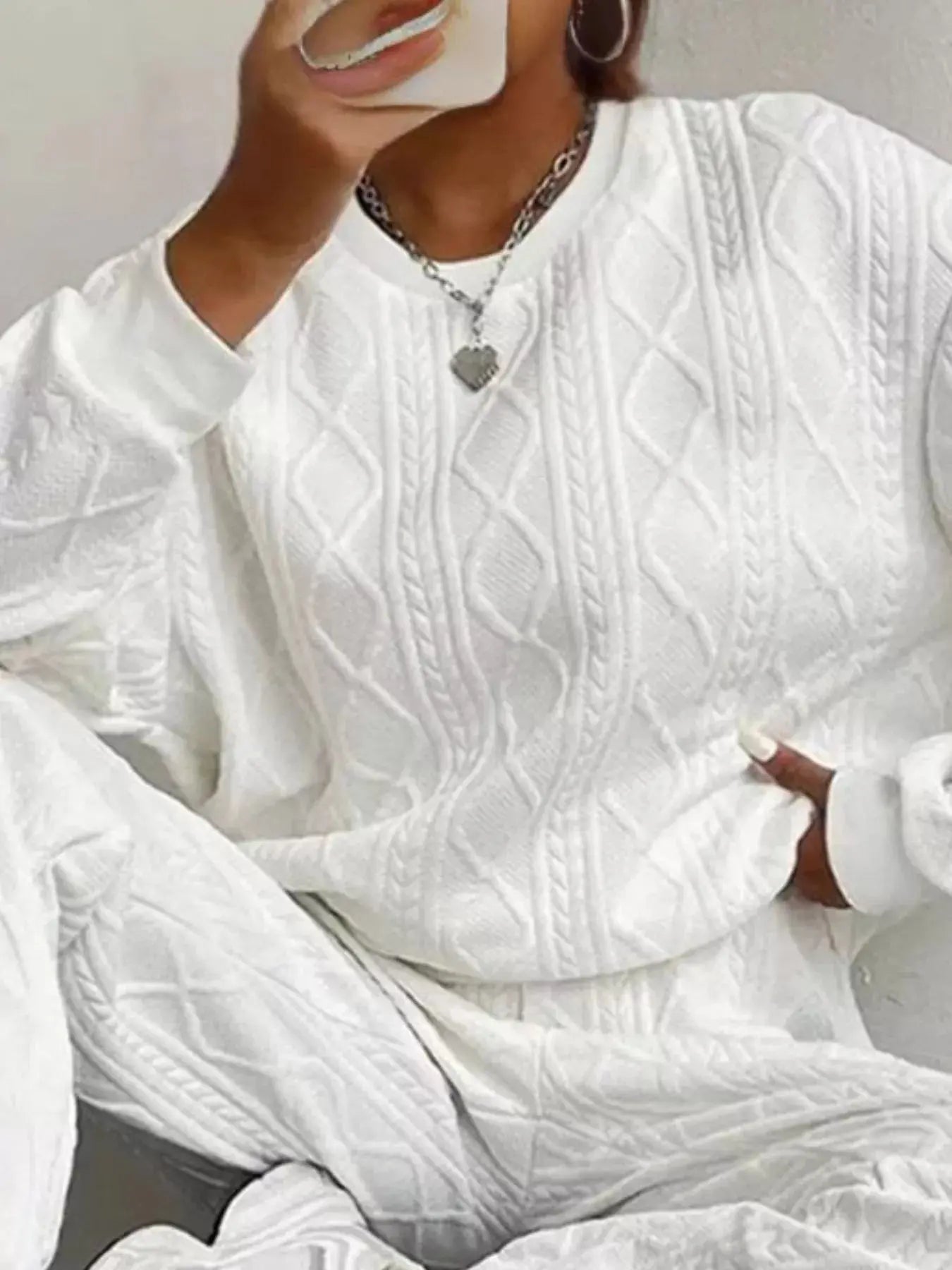 Texture Round Neck Top and Pants Set Trendsi