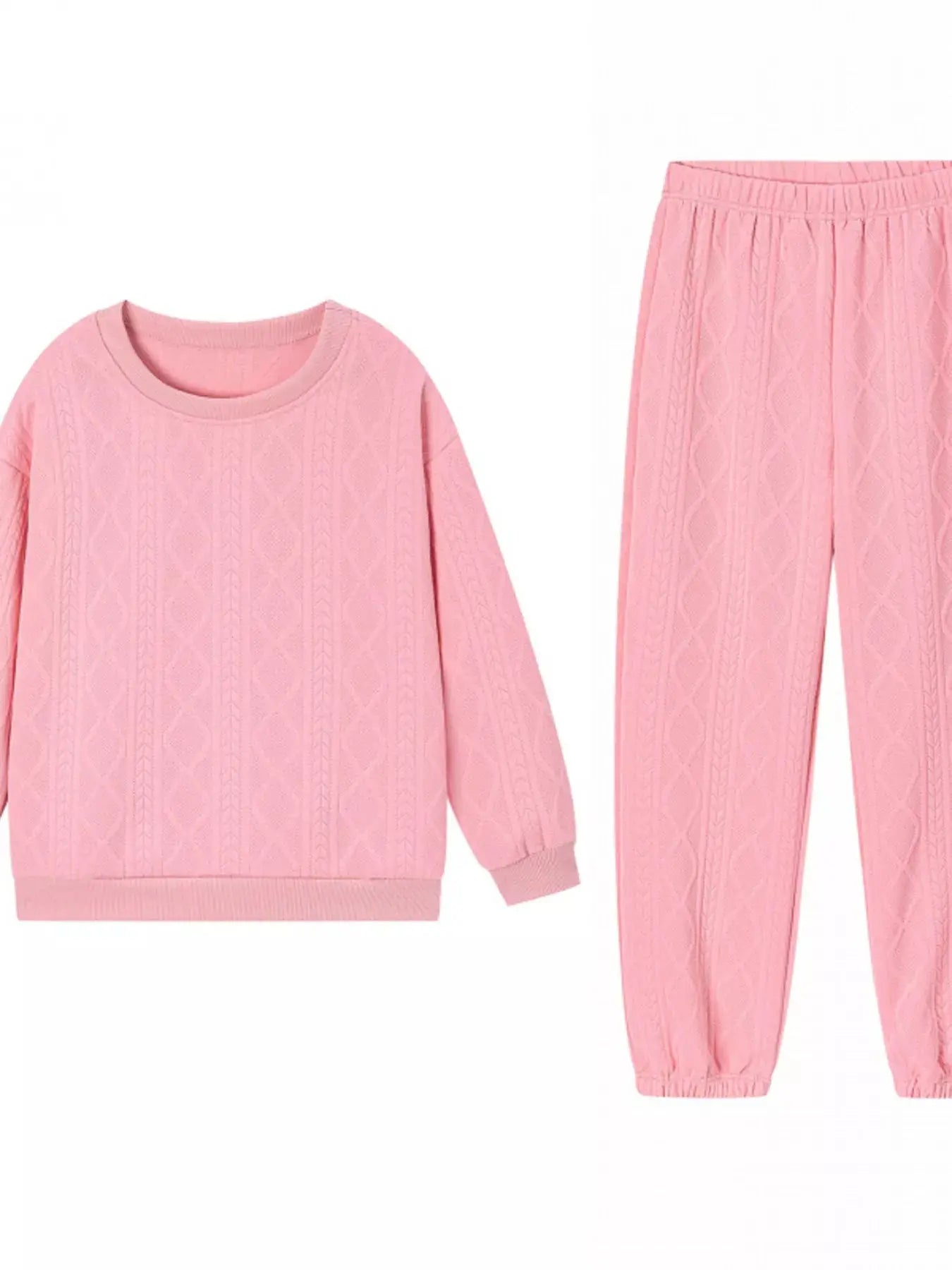 Texture Round Neck Top and Pants Set Trendsi