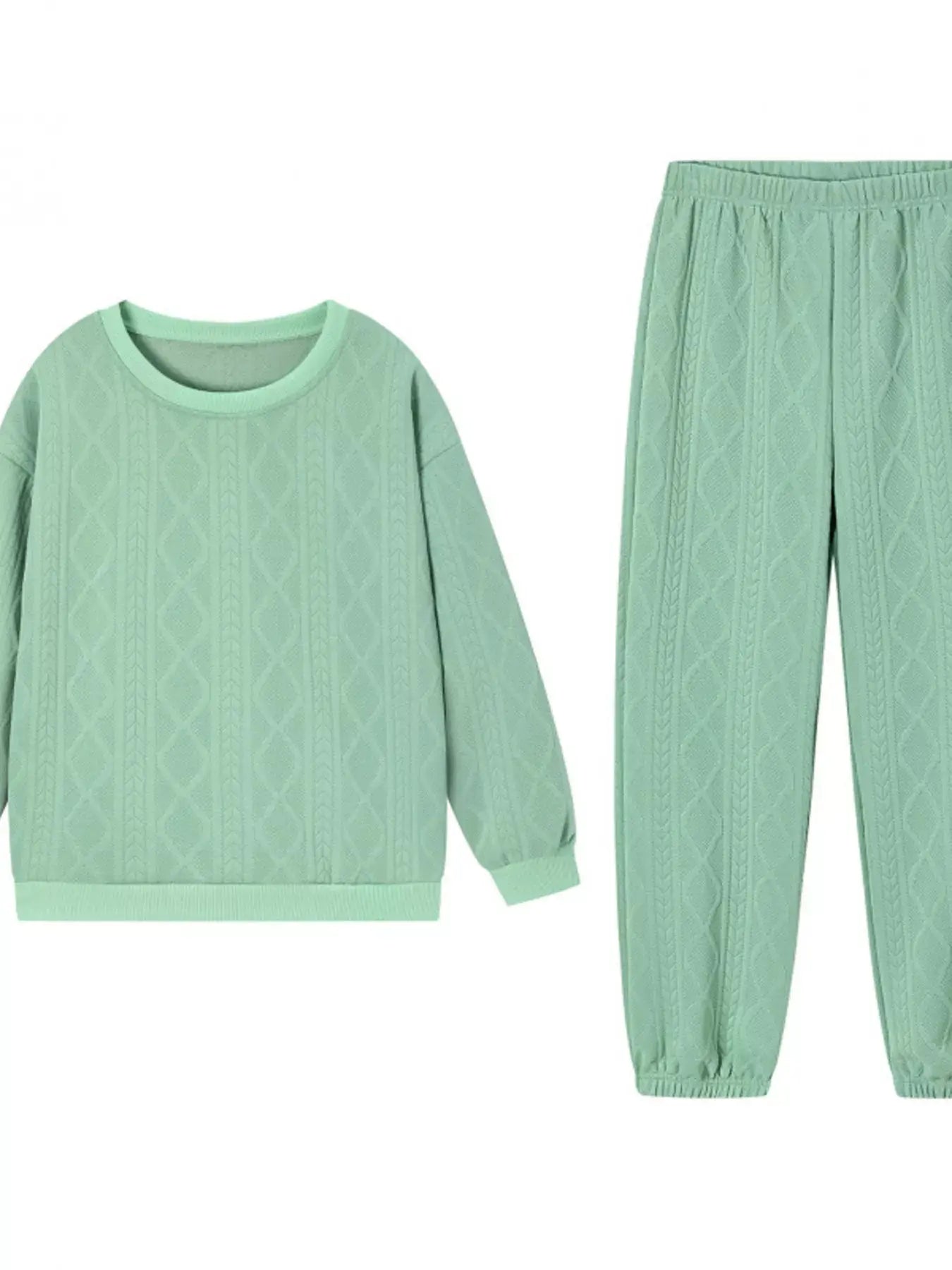 Texture Round Neck Top and Pants Set Trendsi