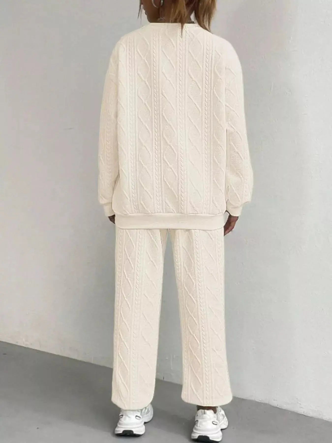 Texture Round Neck Top and Pants Set Trendsi