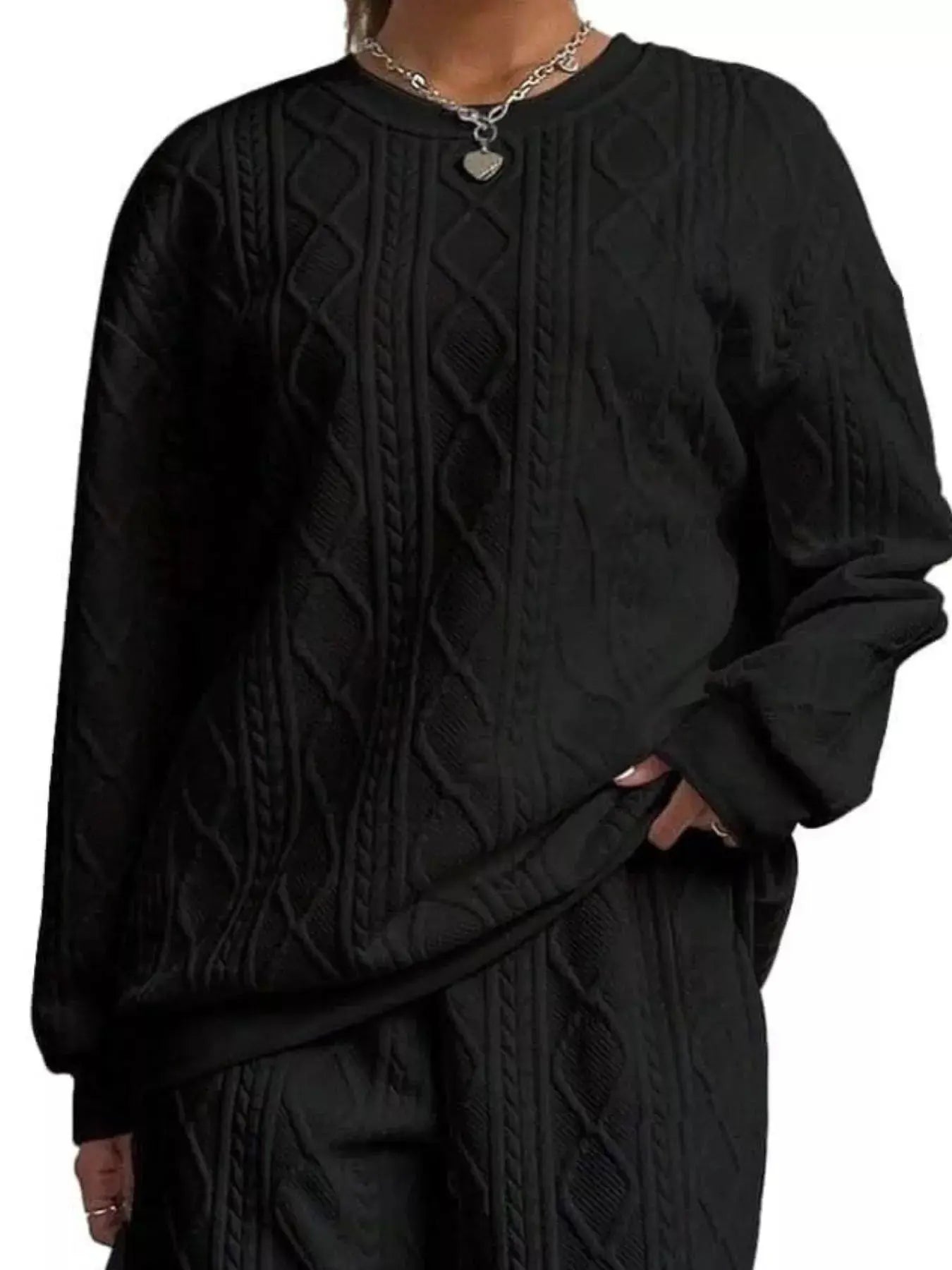 Texture Round Neck Top and Pants Set Trendsi
