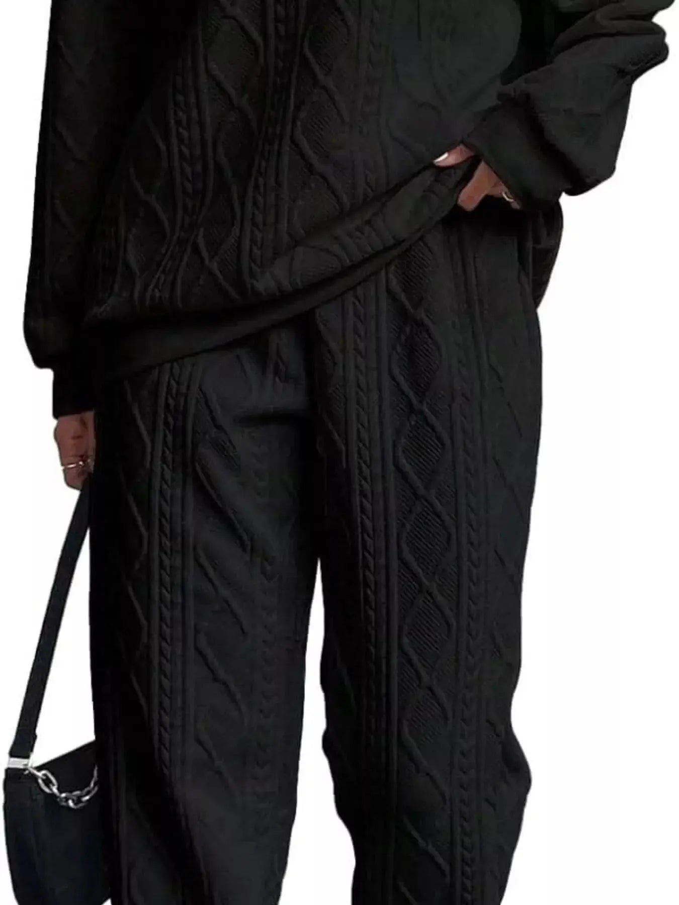 Texture Round Neck Top and Pants Set Trendsi