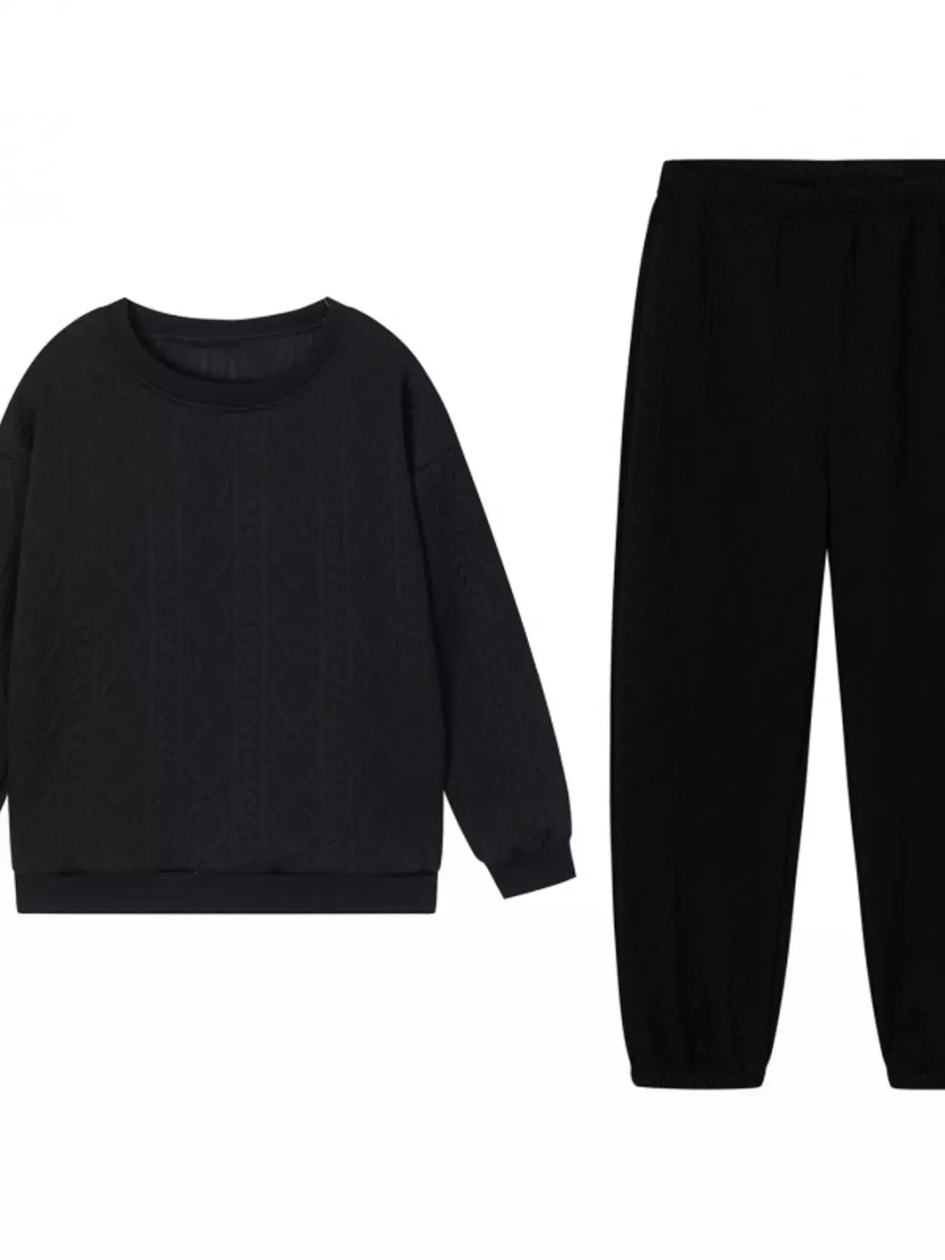 Texture Round Neck Top and Pants Set Trendsi