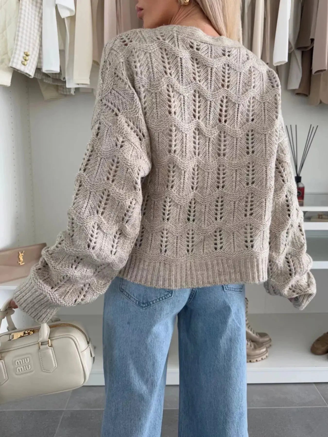 Tie Front Openwork Cardigan 100 Percent Polyester Lightweight Layering Top Trendsi