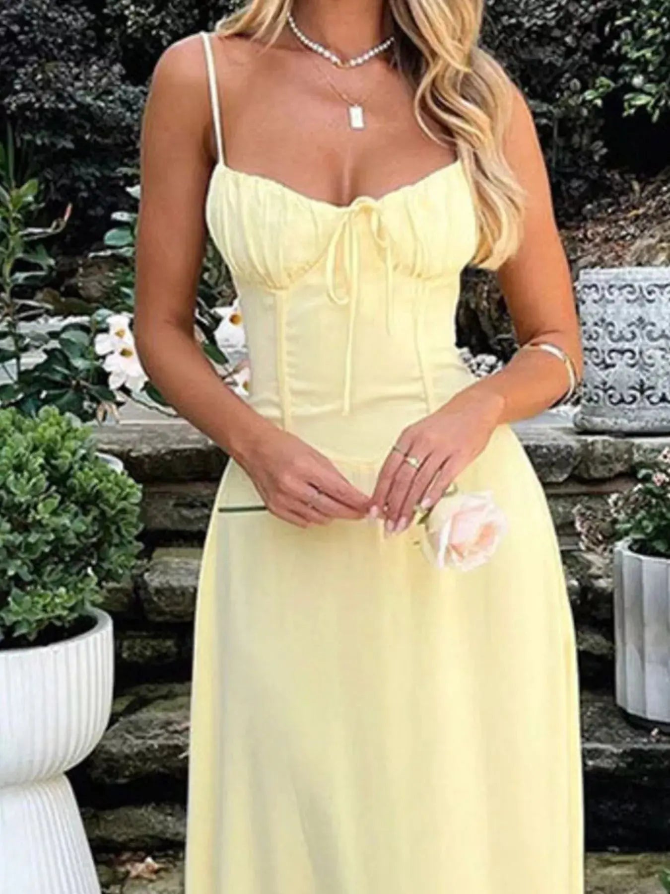 Tie Front Spaghetti Strap Maxi Dress With Polyester And Elastane Trendsi
