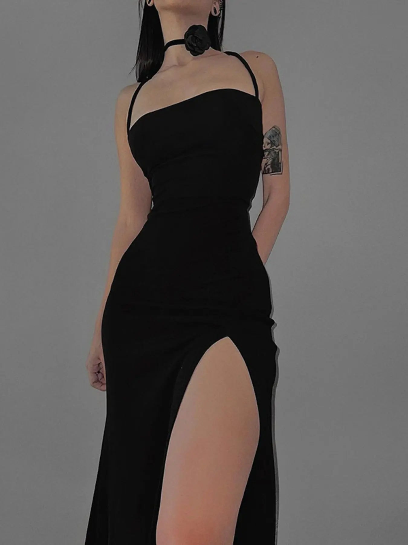 Tied Backless Crisscross High Slit Bodycon Dress 100 Polyester Trendsi