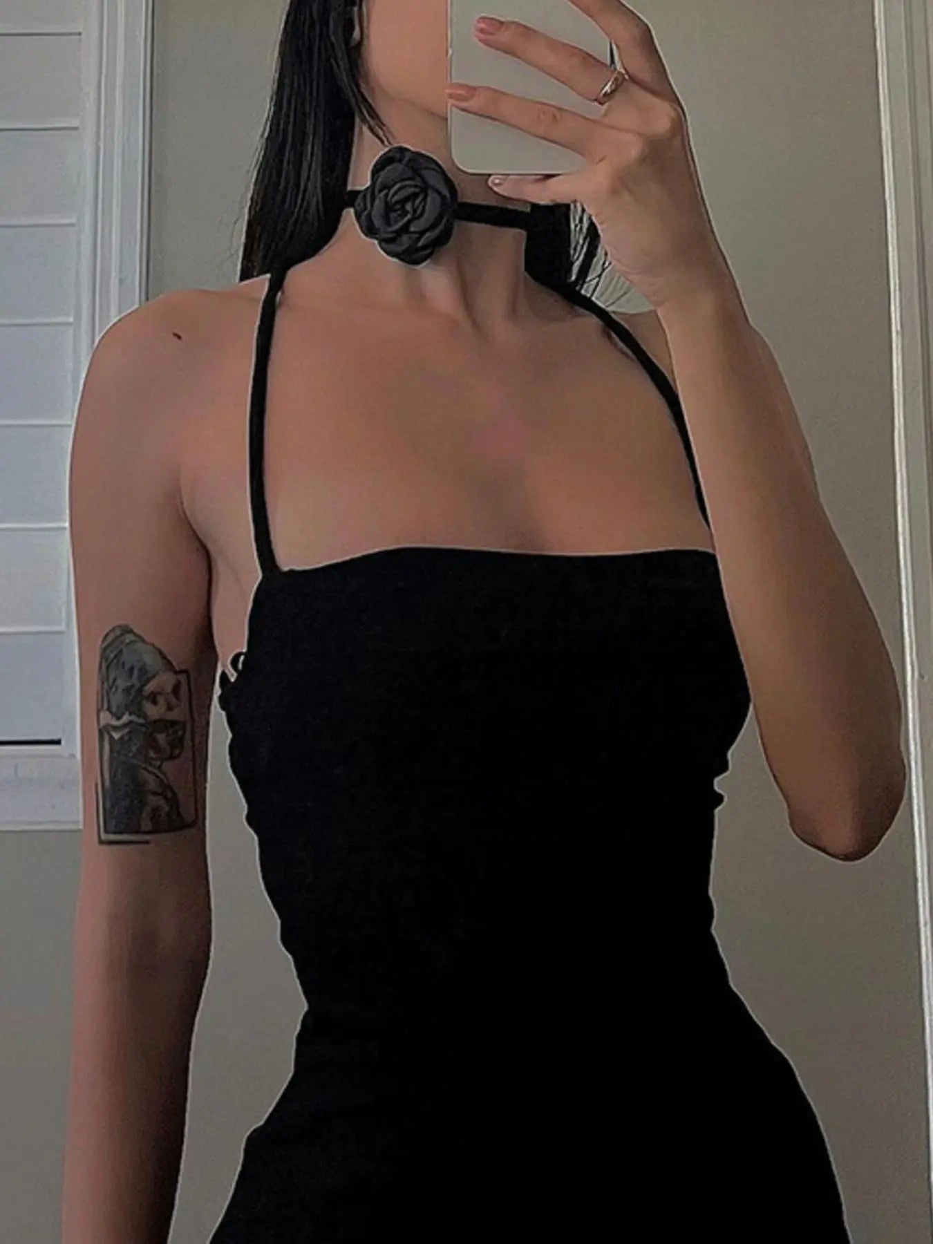 Tied Backless Crisscross High Slit Bodycon Dress 100 Polyester Trendsi
