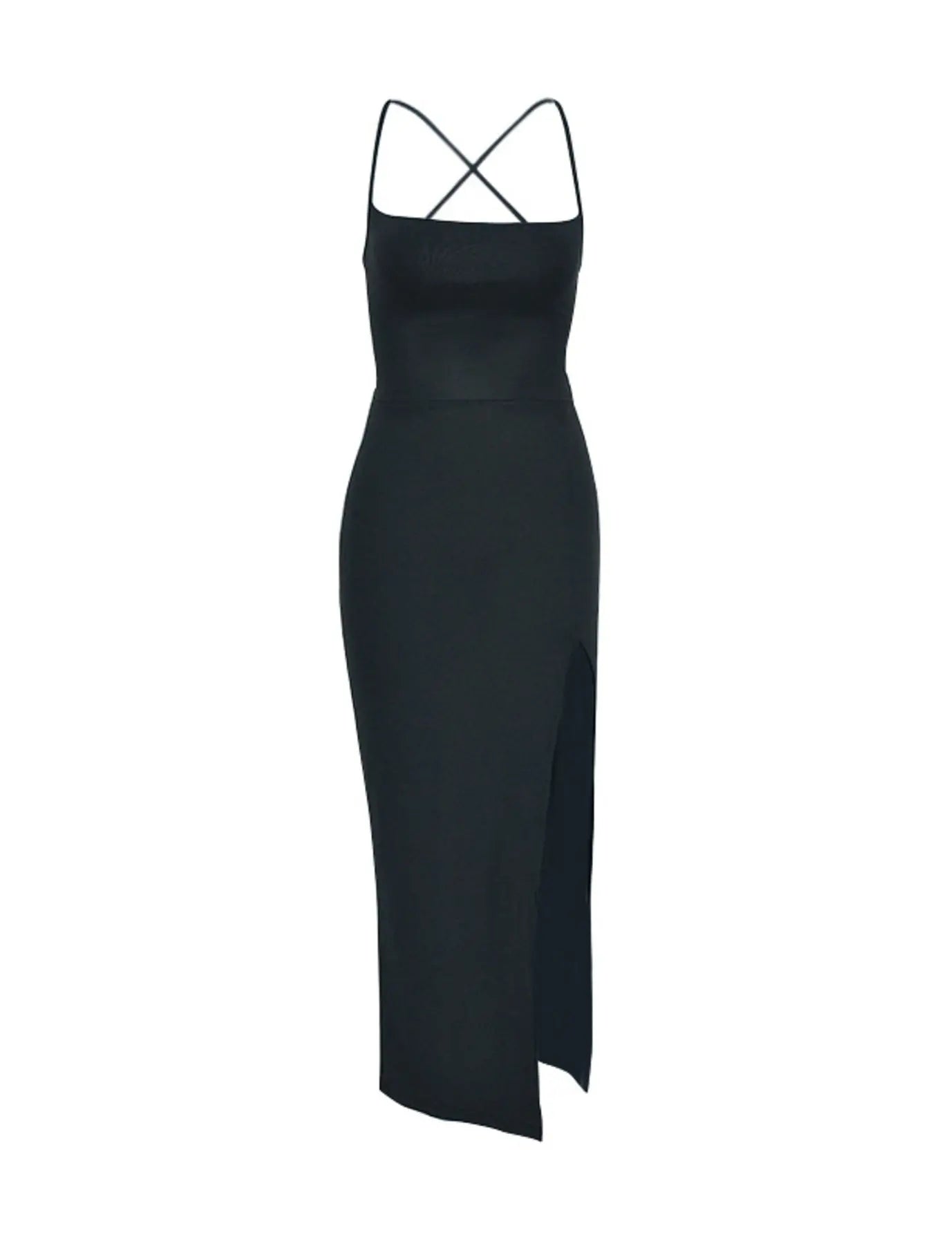 Tied Backless Crisscross High Slit Bodycon Dress 100 Polyester Trendsi