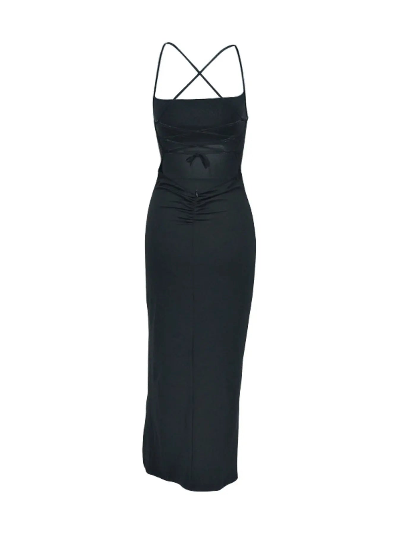 Tied Backless Crisscross High Slit Bodycon Dress 100 Polyester Trendsi