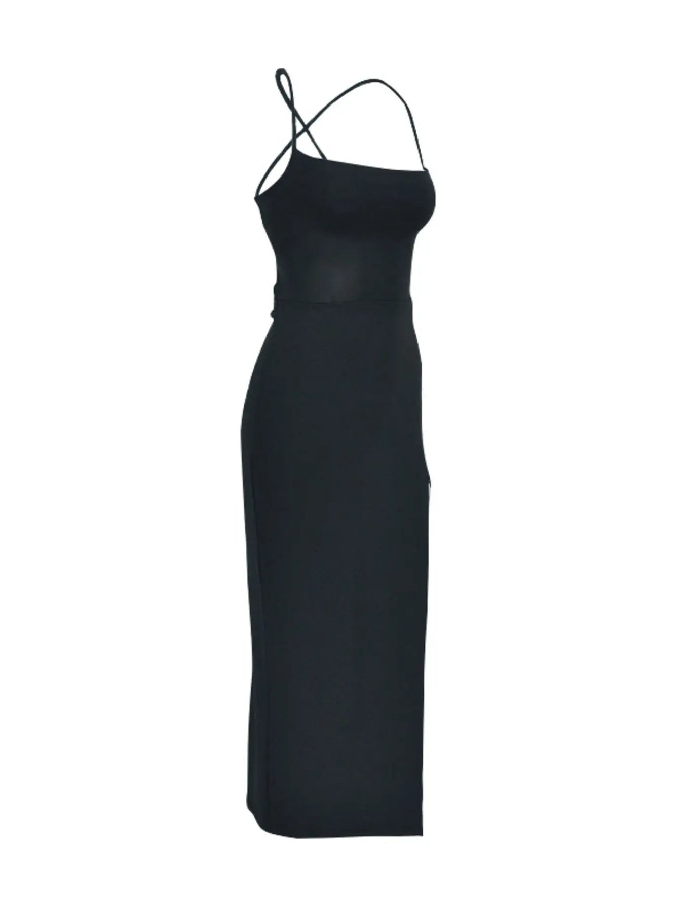 Tied Backless Crisscross High Slit Bodycon Dress 100 Polyester Trendsi