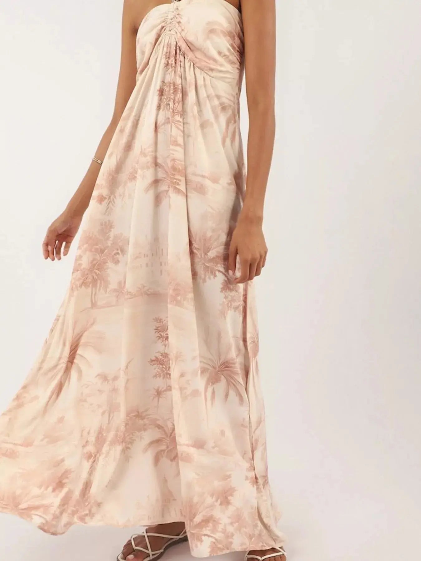 Tropical Print Halter Neck Maxi Dress, 100% Polyester Trendsi
