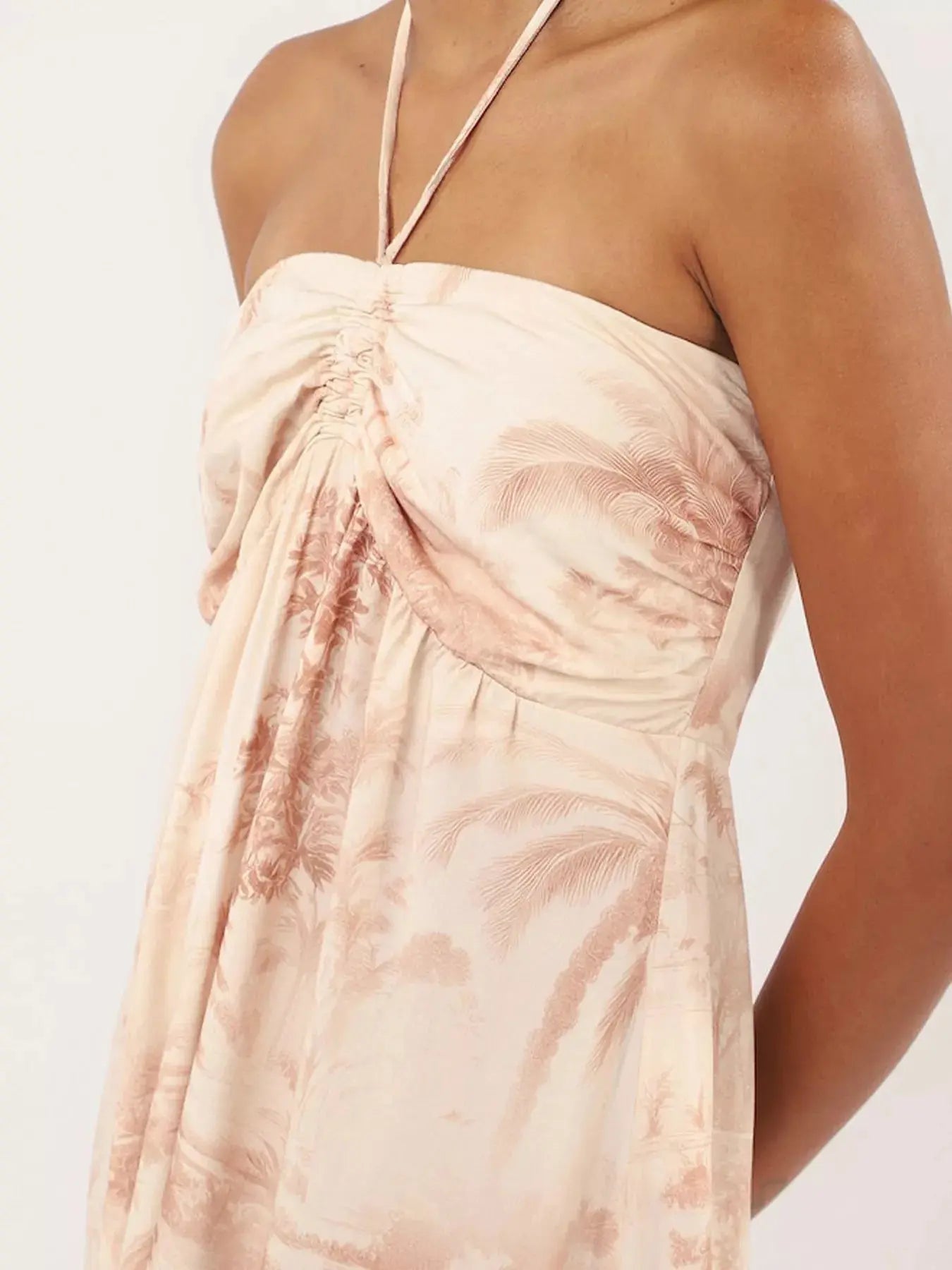 Tropical Print Halter Neck Maxi Dress, 100% Polyester Trendsi
