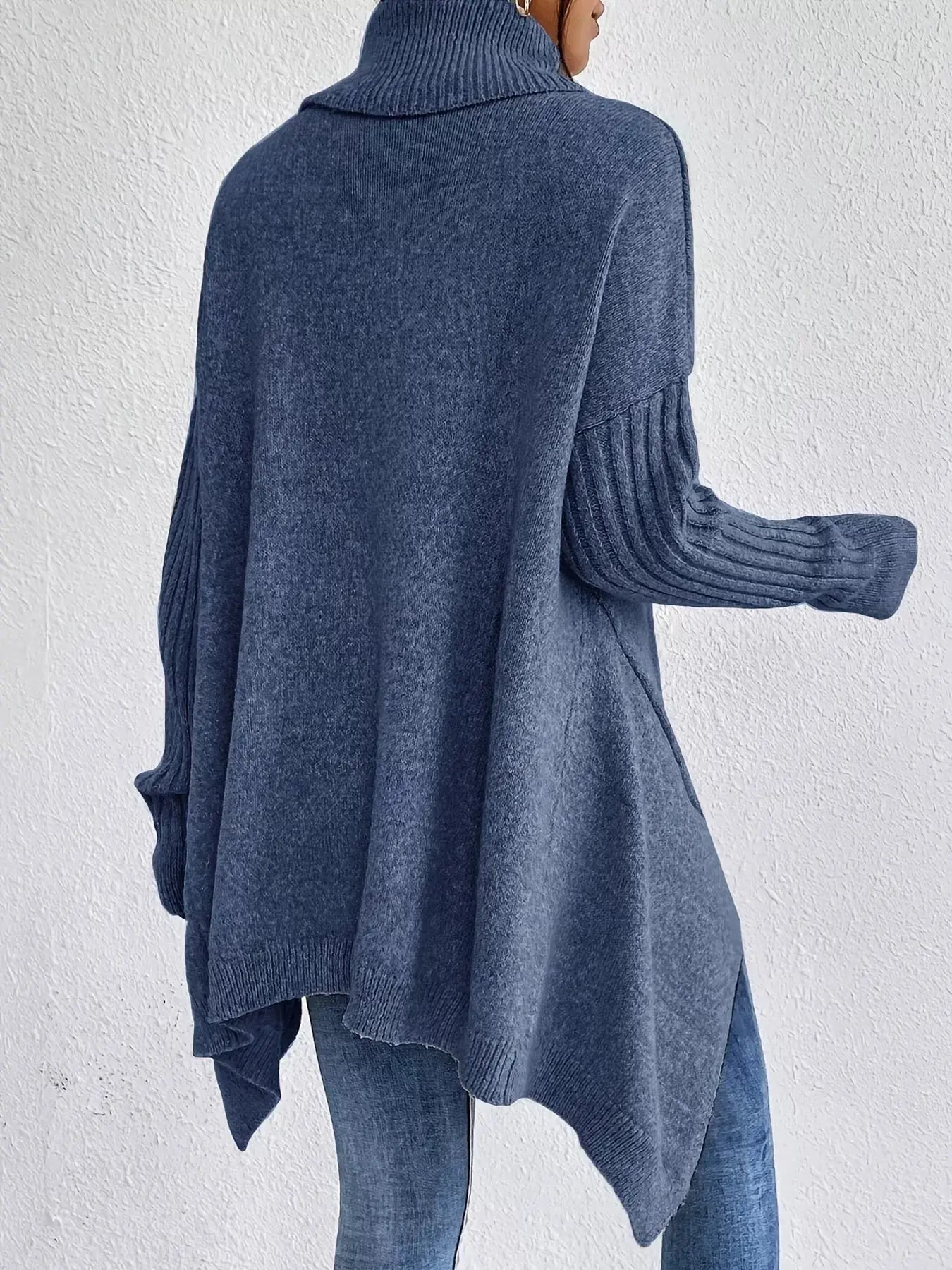 Turtleneck High-Low Hem Sweater Trendsi