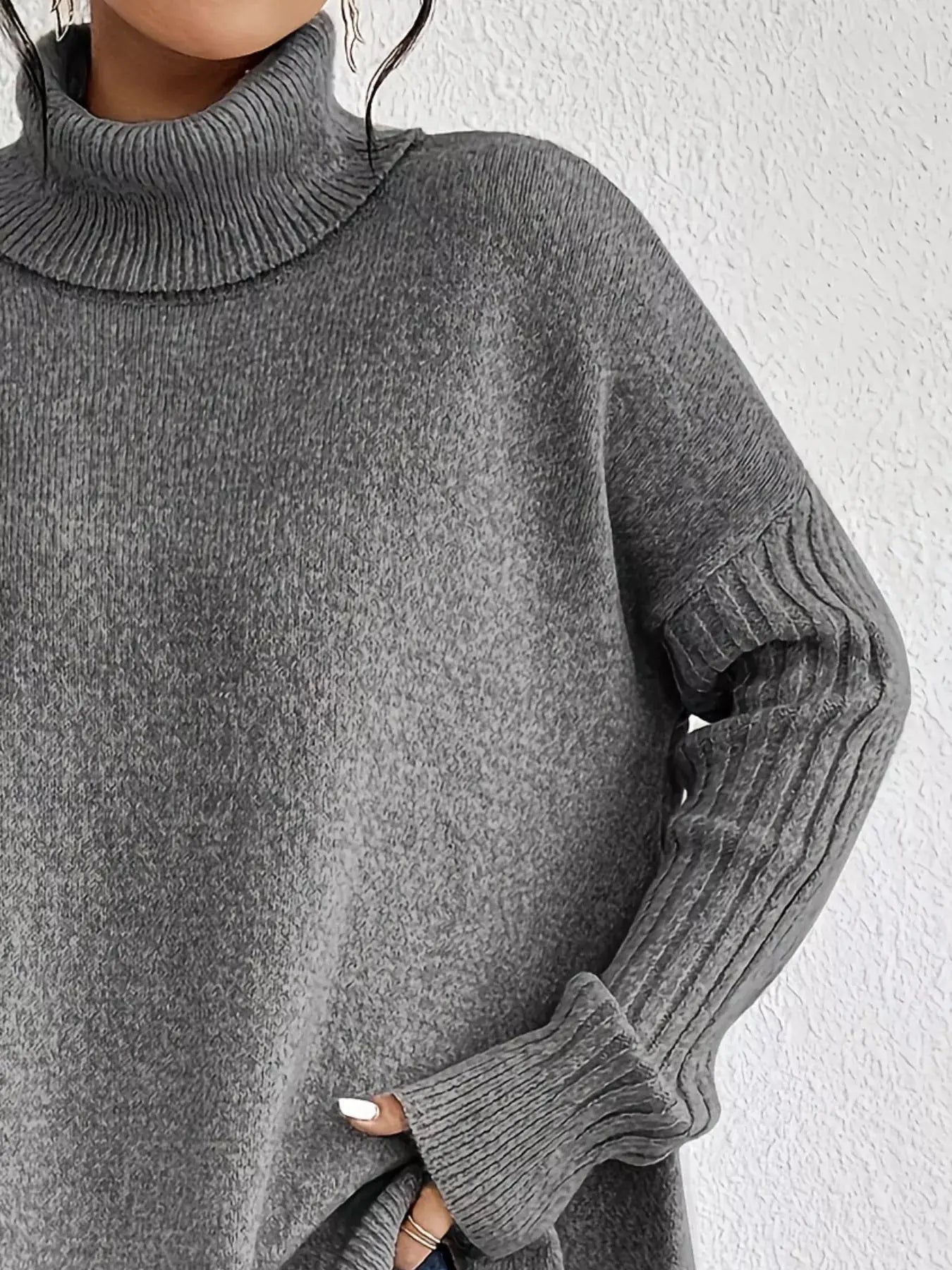 Turtleneck High-Low Hem Sweater Trendsi