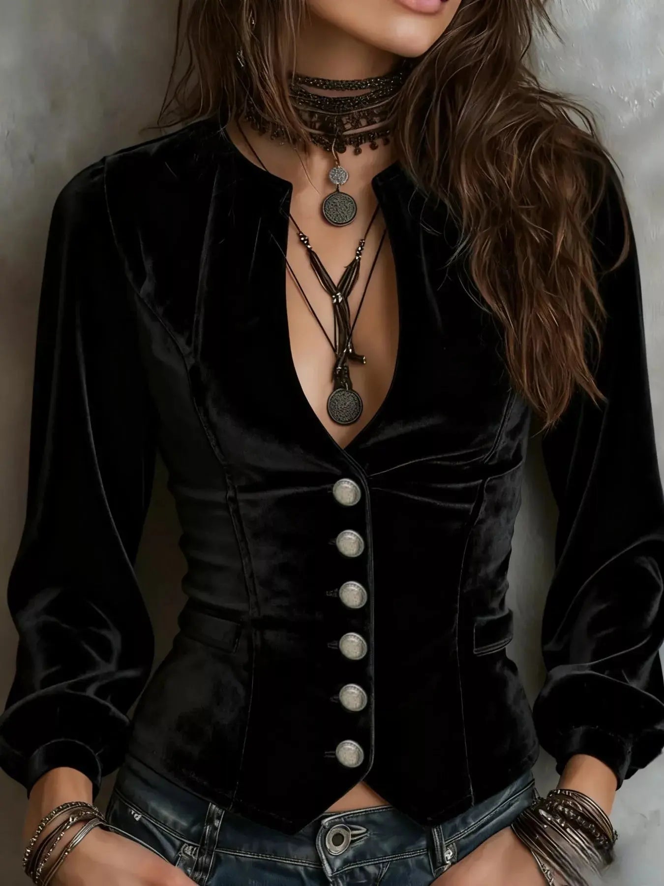 Velvet Button-Down Jacket Trendsi