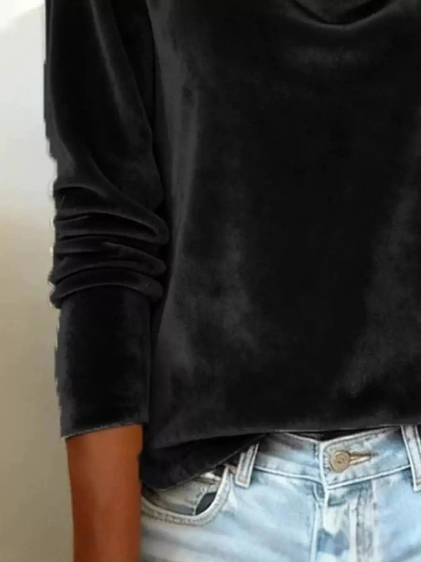 Velvet Cowl Neck Long Sleeve T-Shirt Trendsi