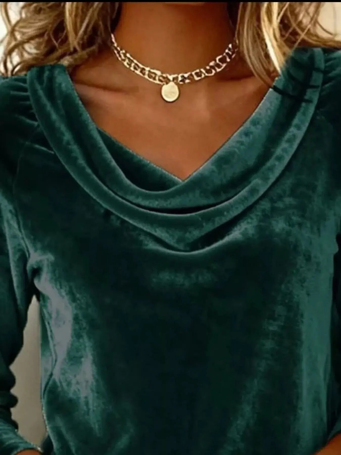 Velvet Cowl Neck Long Sleeve T-Shirt Trendsi