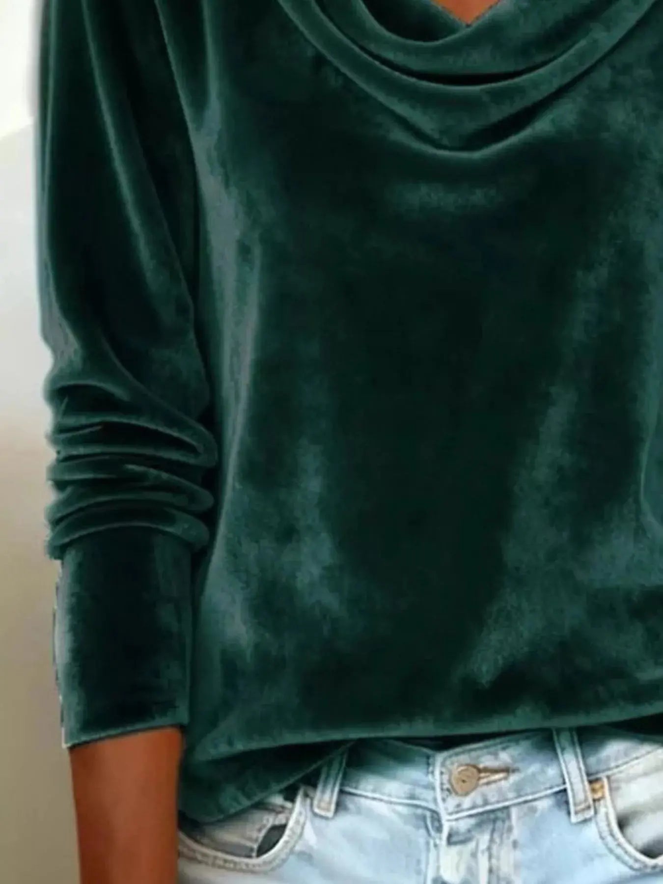 Velvet Cowl Neck Long Sleeve T-Shirt Trendsi