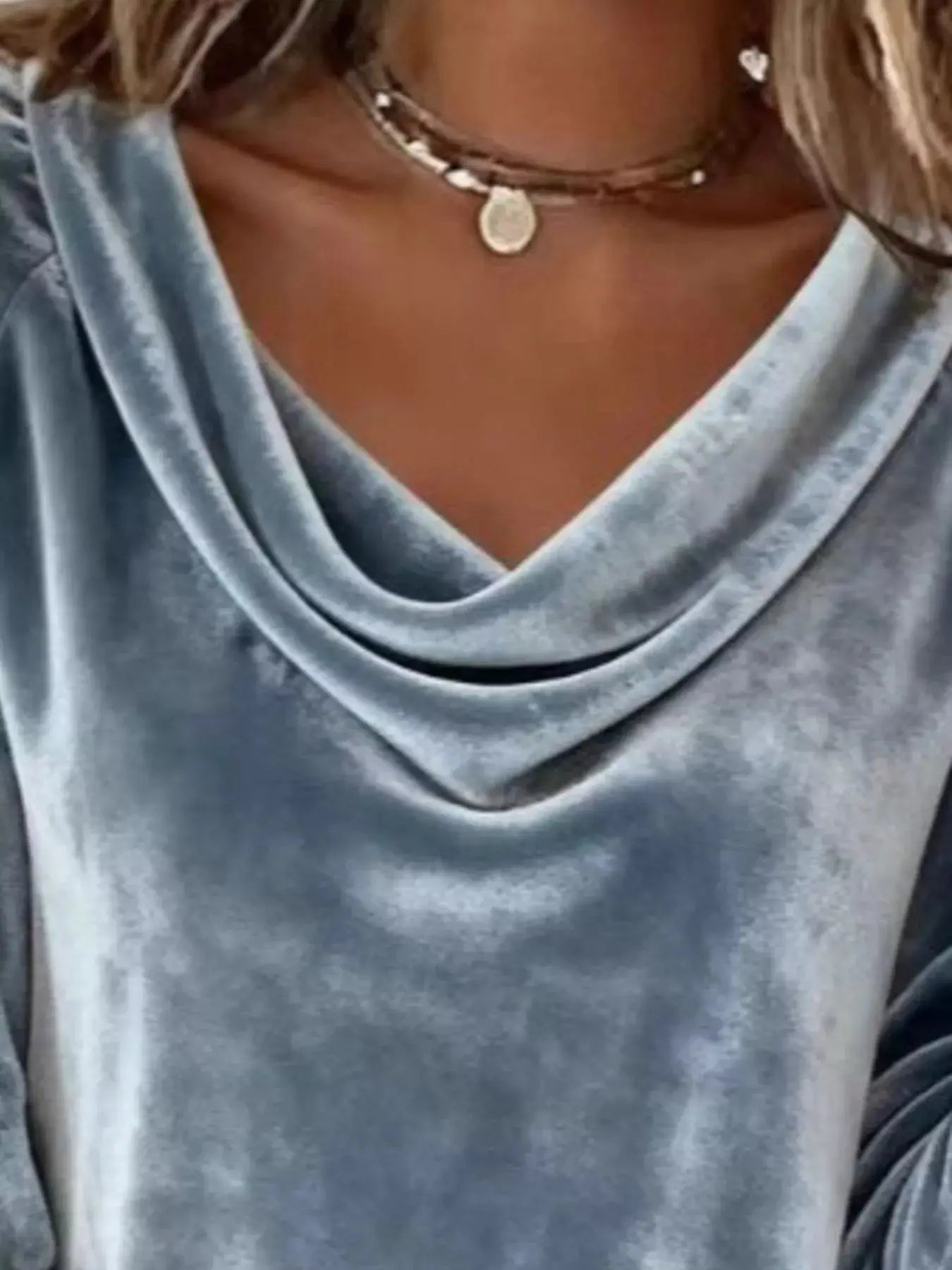 Velvet Cowl Neck Long Sleeve T-Shirt Trendsi