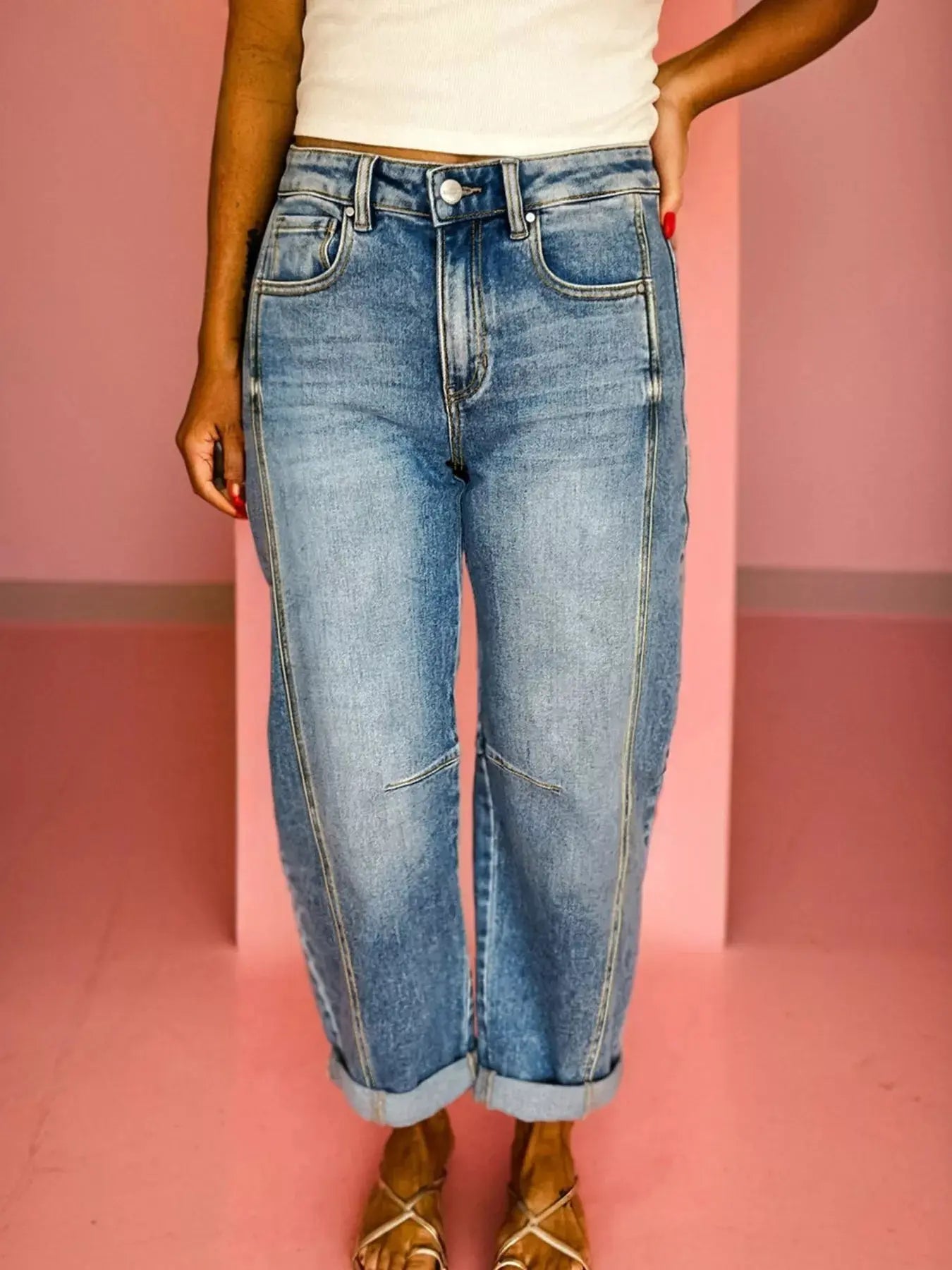 Vintage Washed Seam Detail Shift Jeans Non Stretch Denim With Classic Fit For Everyday Casual Wear Trendsi