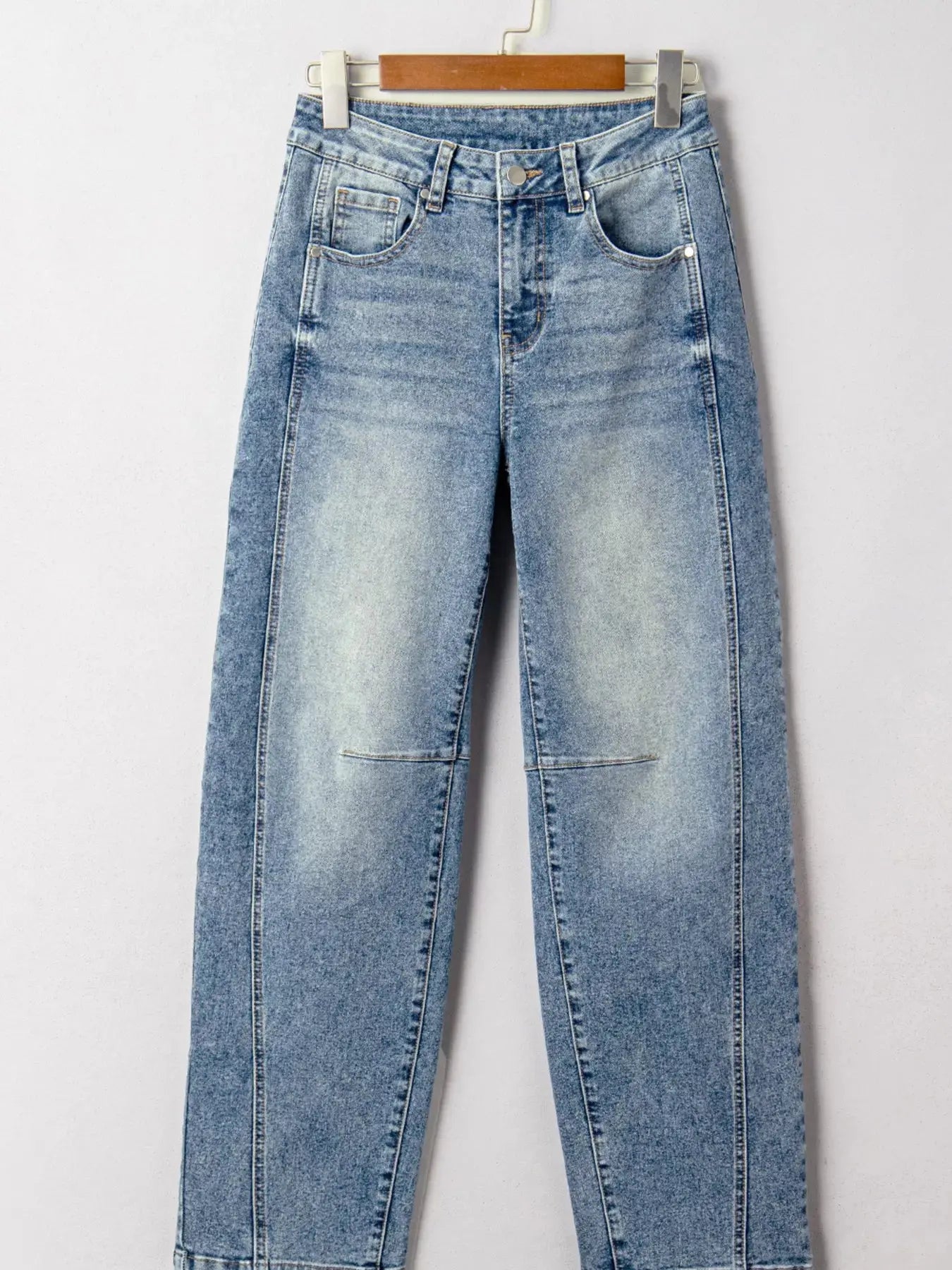Vintage Washed Seam Detail Shift Jeans Non Stretch Denim With Classic Fit For Everyday Casual Wear Trendsi