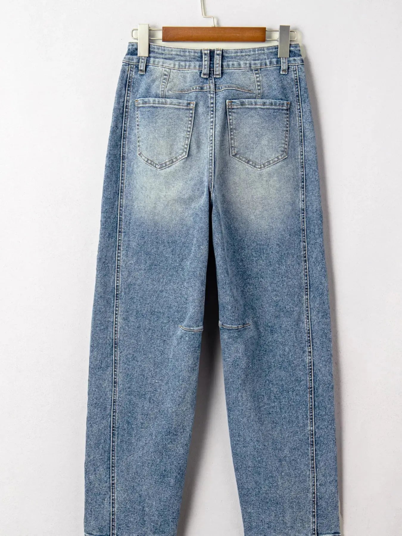 Vintage Washed Seam Detail Shift Jeans Non Stretch Denim With Classic Fit For Everyday Casual Wear Trendsi