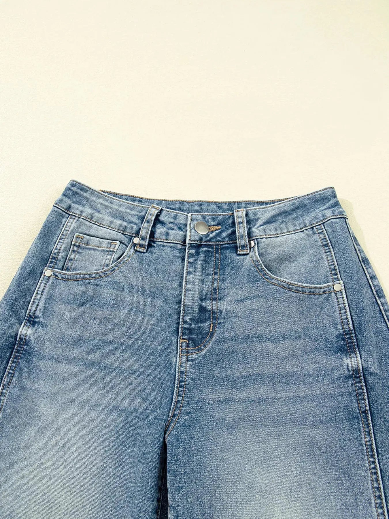 Vintage Washed Seam Detail Shift Jeans Non Stretch Denim With Classic Fit For Everyday Casual Wear Trendsi