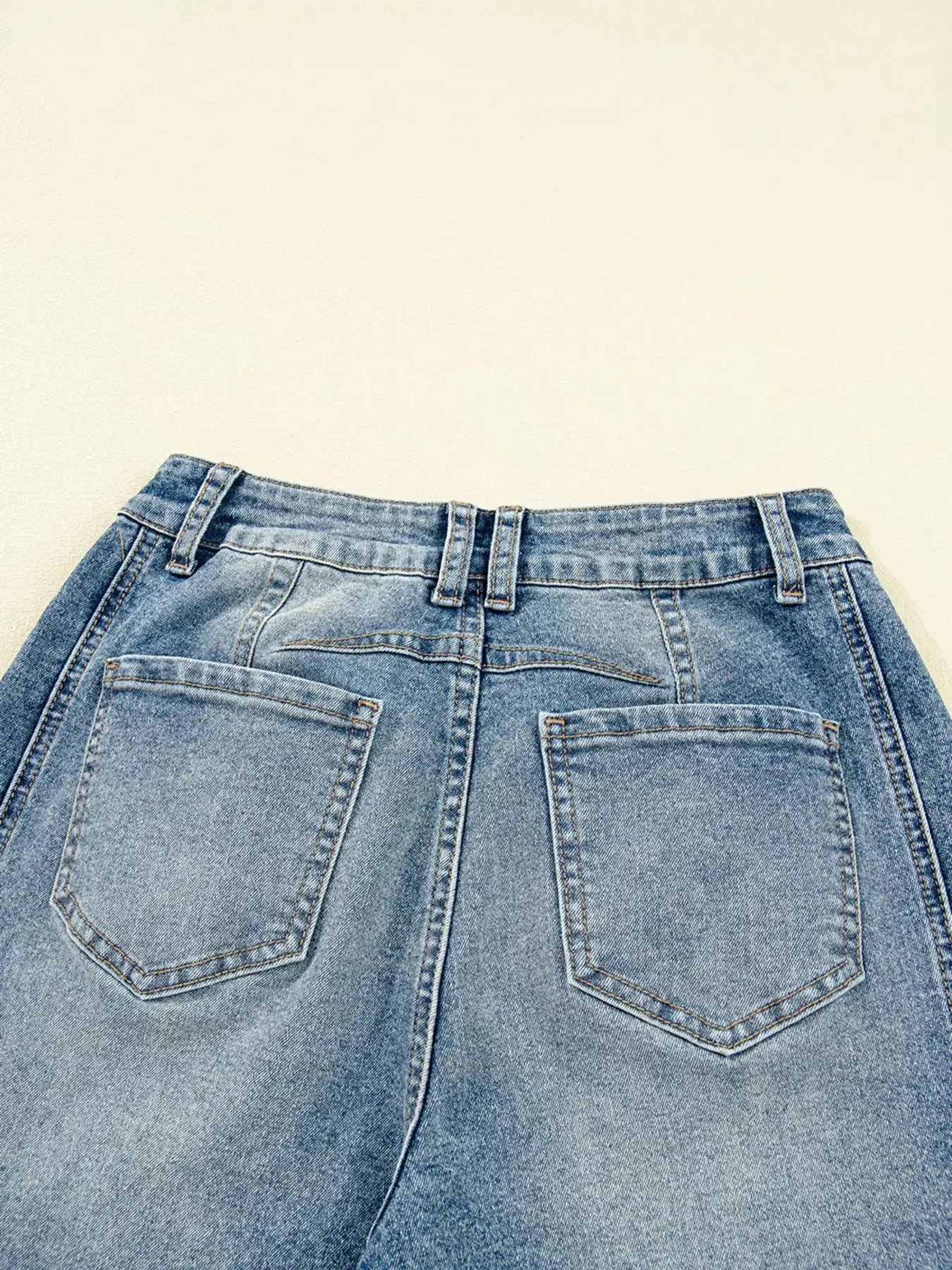 Vintage Washed Seam Detail Shift Jeans Non Stretch Denim With Classic Fit For Everyday Casual Wear Trendsi