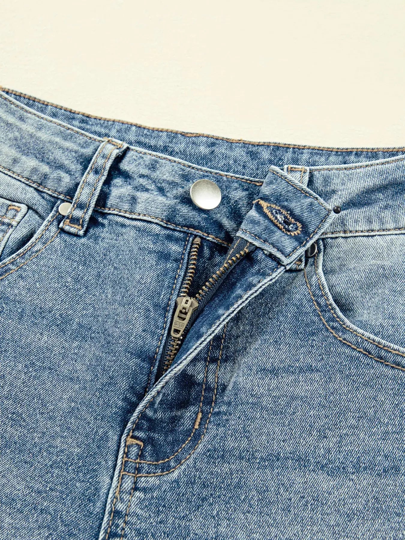 Vintage Washed Seam Detail Shift Jeans Non Stretch Denim With Classic Fit For Everyday Casual Wear Trendsi