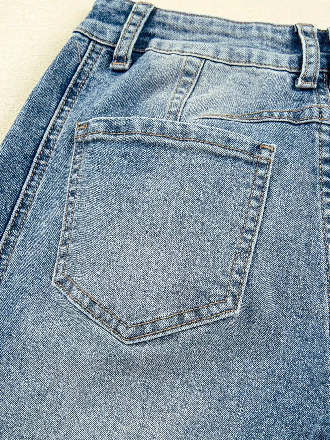 Vintage Washed Seam Detail Shift Jeans Non Stretch Denim With Classic Fit For Everyday Casual Wear Trendsi