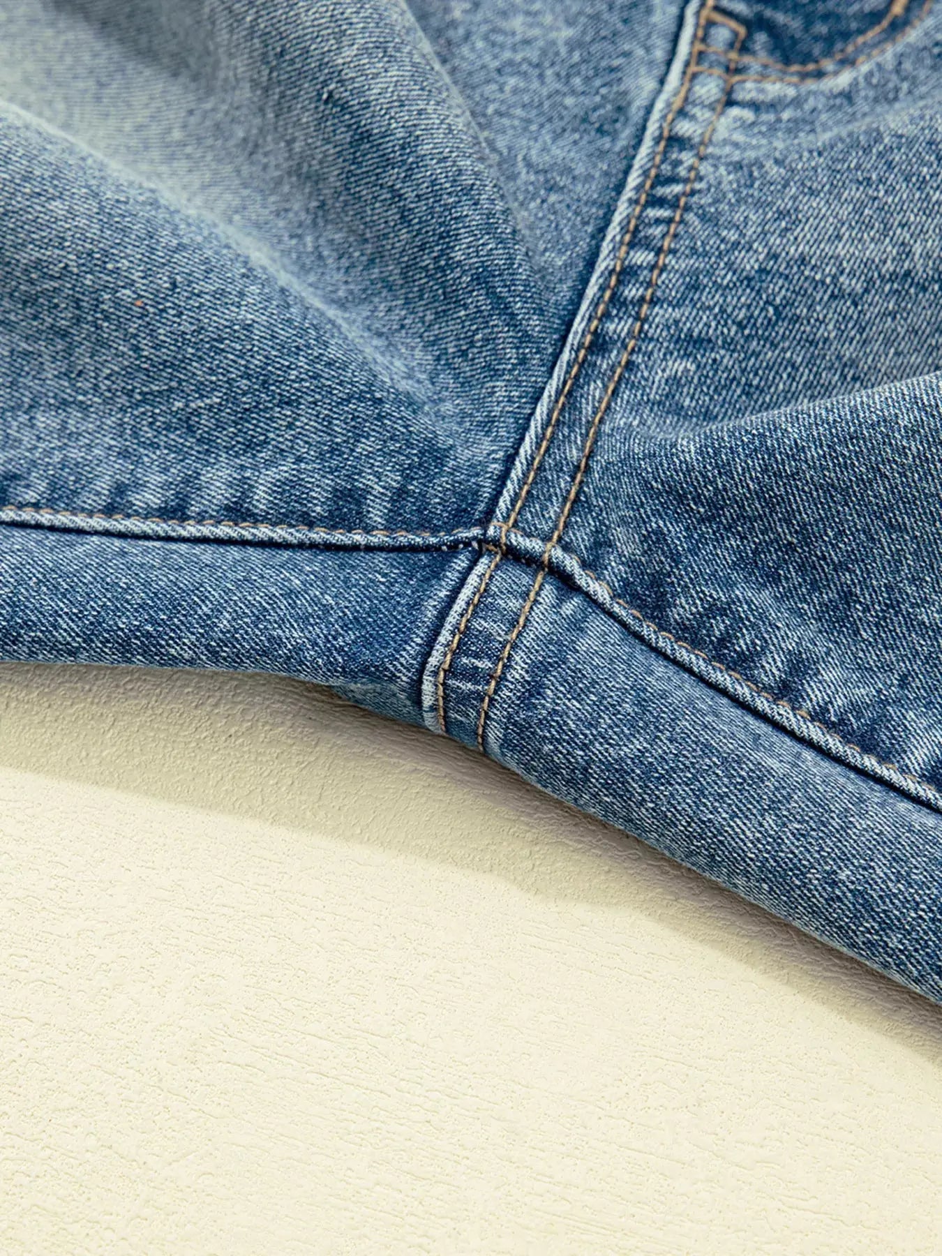 Vintage Washed Seam Detail Shift Jeans Non Stretch Denim With Classic Fit For Everyday Casual Wear Trendsi