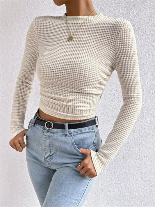 Waffle Knit Long Sleeve T-Shirt Trendsi