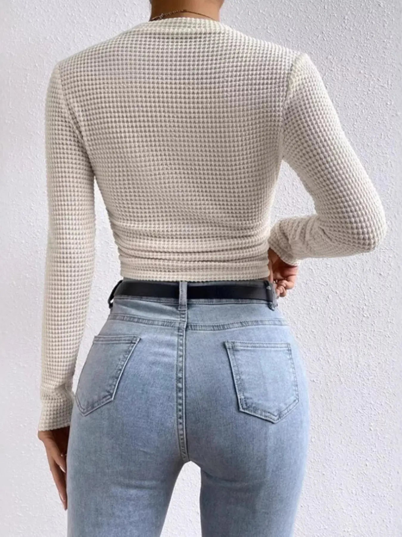 Waffle Knit Long Sleeve T-Shirt Trendsi