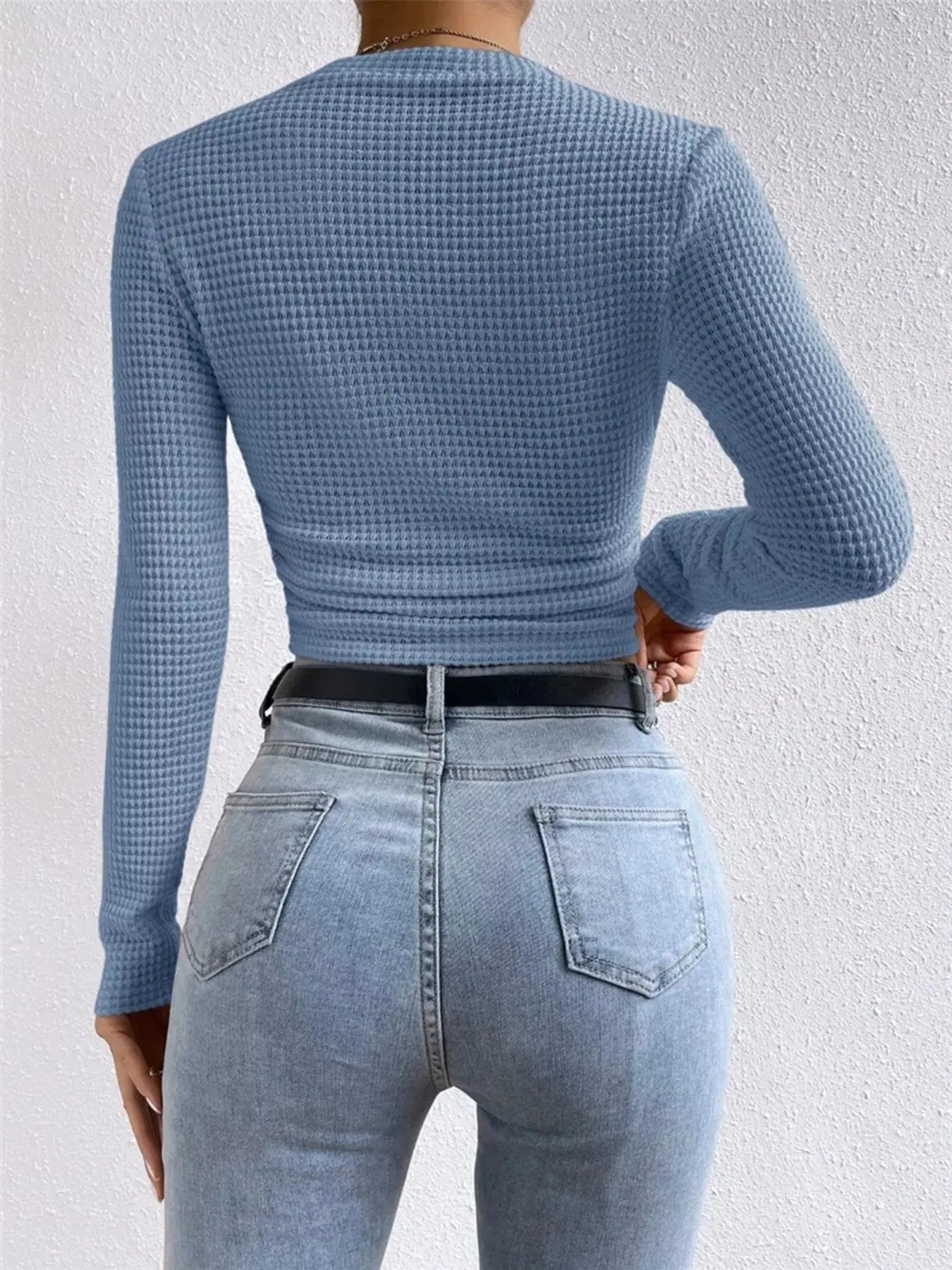 Waffle Knit Long Sleeve T-Shirt Trendsi