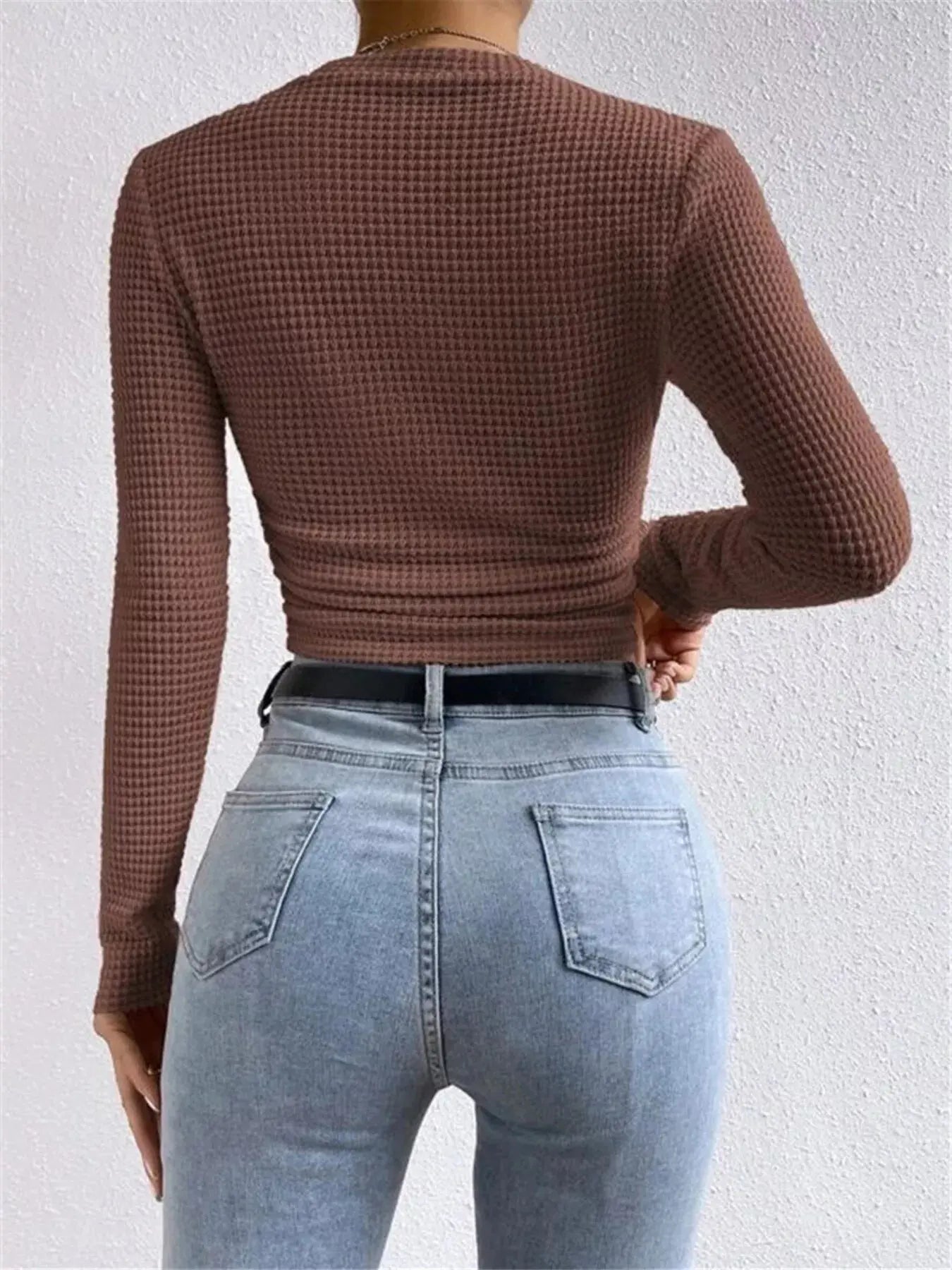 Waffle Knit Long Sleeve T-Shirt Trendsi
