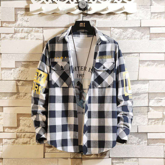 Men Casual Plaid Shirt Slim Fit