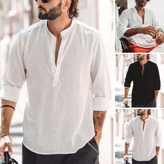 Men's Barrel Solid Color Long-sleeved Shirt