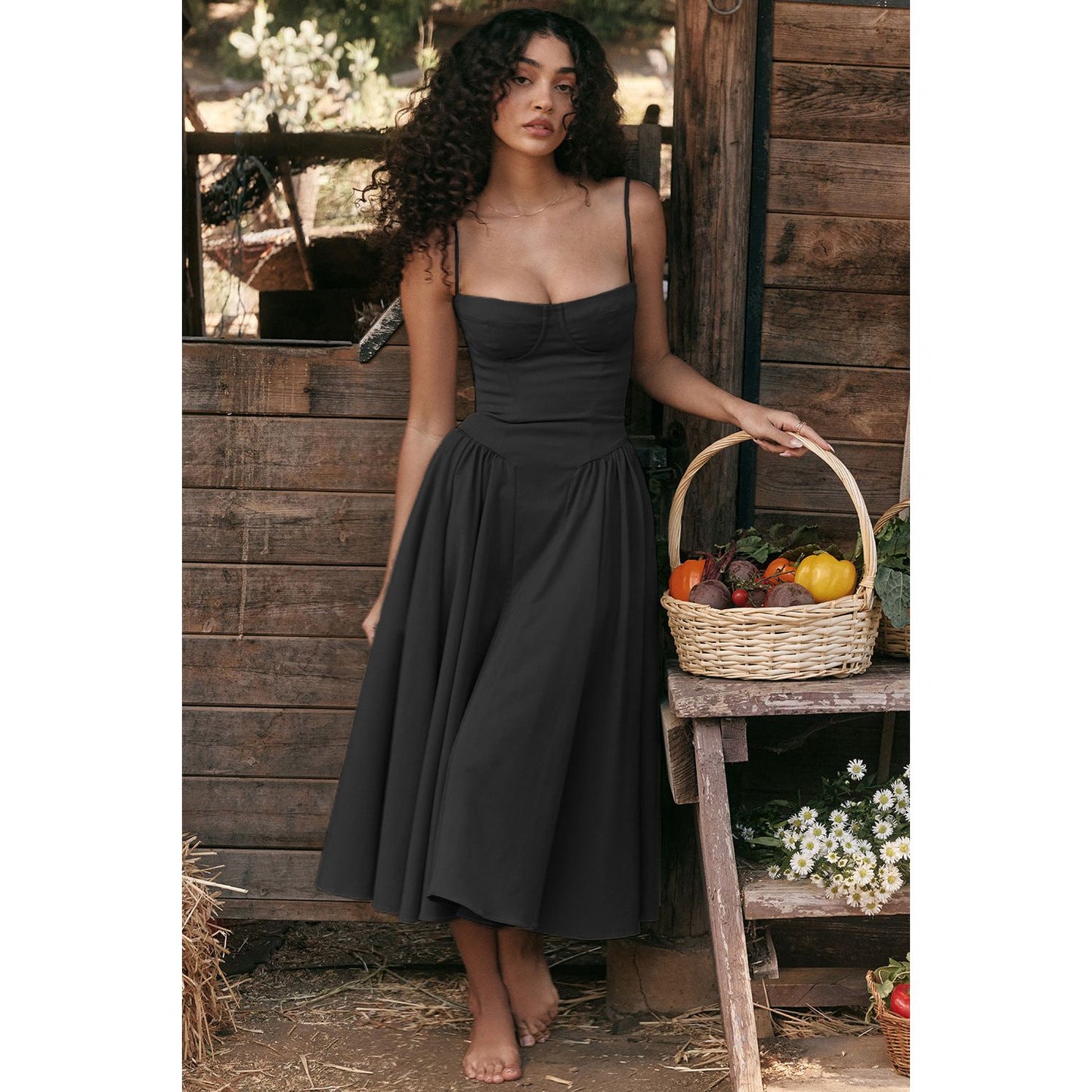 Elegant Palace Style New Low-cut Suspender Large Swing Dress