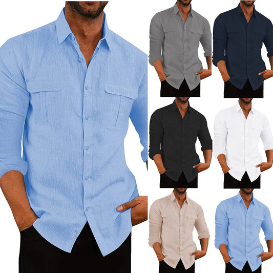 Men's Shirt Double Pocket Cotton Linen