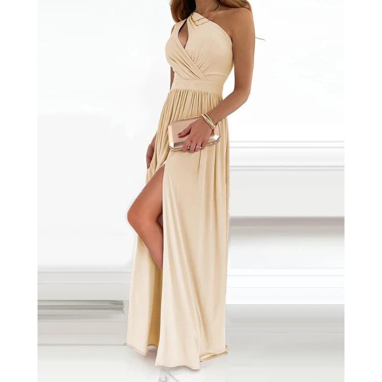 One Shoulder High Split Cutout Sleeveless Elegant Cocktail Maxi Dress