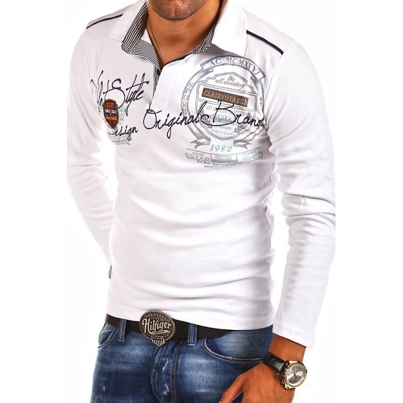 Lapel Printed Long Sleeved T Shirt Autumn And Winter