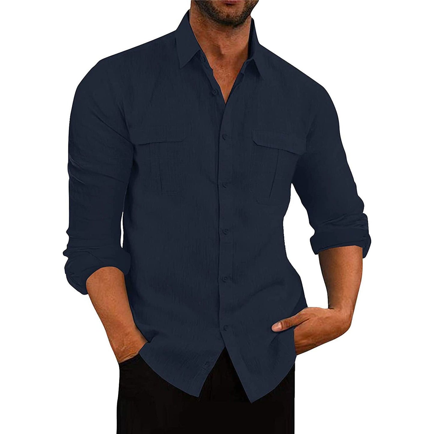 Men's Shirt Double Pocket Cotton Linen