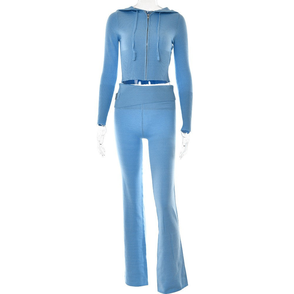 Knitted Hooded Suits Women's Long Sleeves Trousers