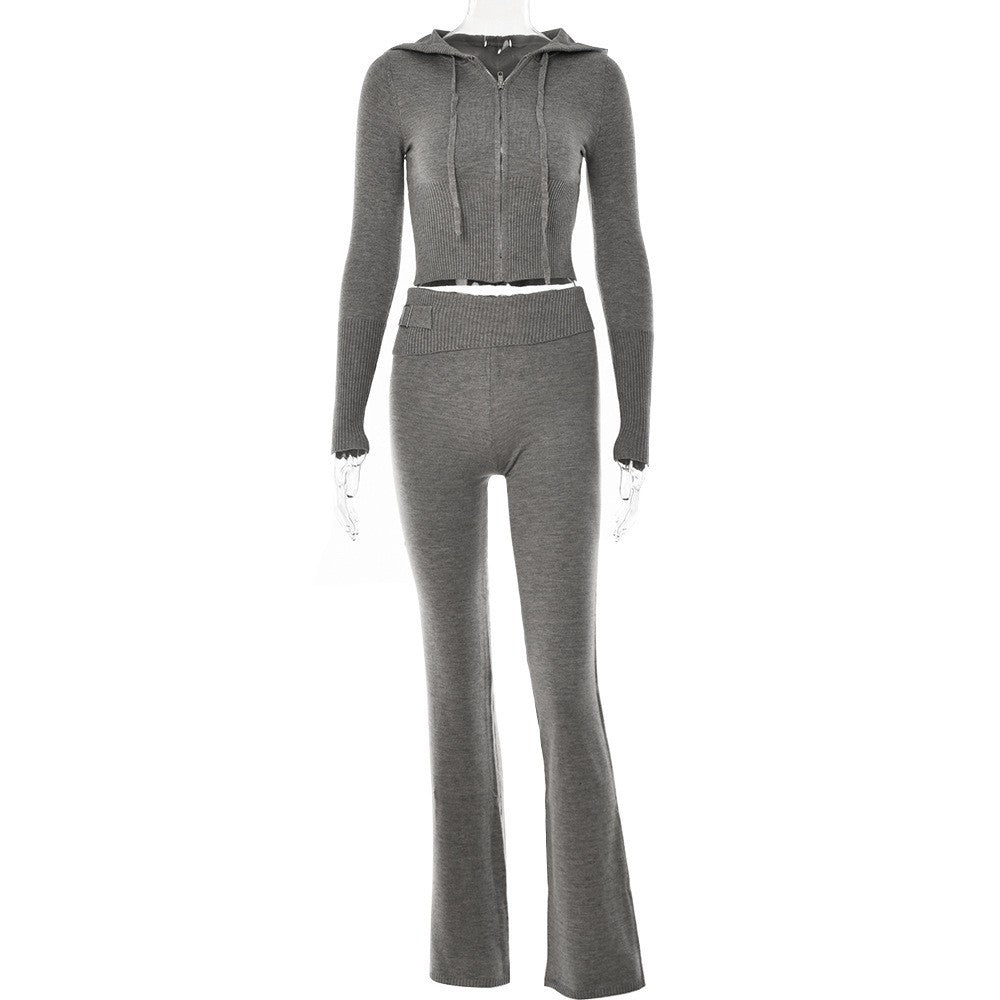 Knitted Hooded Suits Women's Long Sleeves Trousers