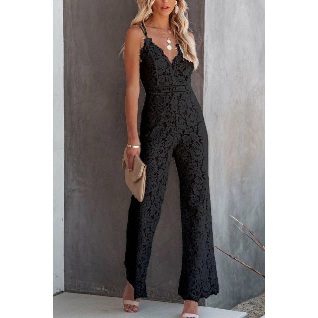 HannaClothingStore HannaClothingStore Women Jumpsuits Lace Stitching Sleeveless Casual Suspender Jumpsuit